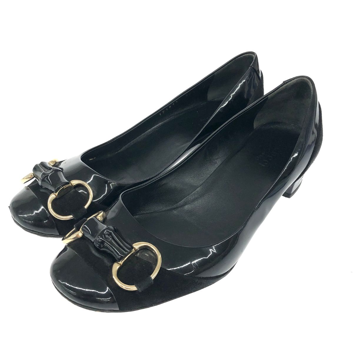 GUCCI グッチ 表記サイズ 36 1|2 パテントレザー スエード パンプス ブラック レディース 241011010379