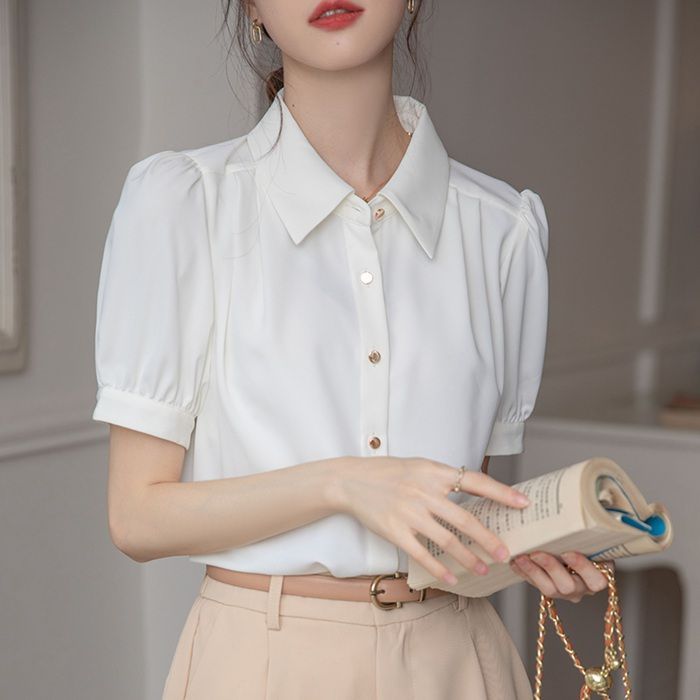 半袖シャツ レディース 夏服 おしゃれ シフォンシャツ ブラック シャツブラウス 薄手 着痩せ 大人 きれいめ 夏シャツ シフォンシャツ ブラウス レディース プリント柄