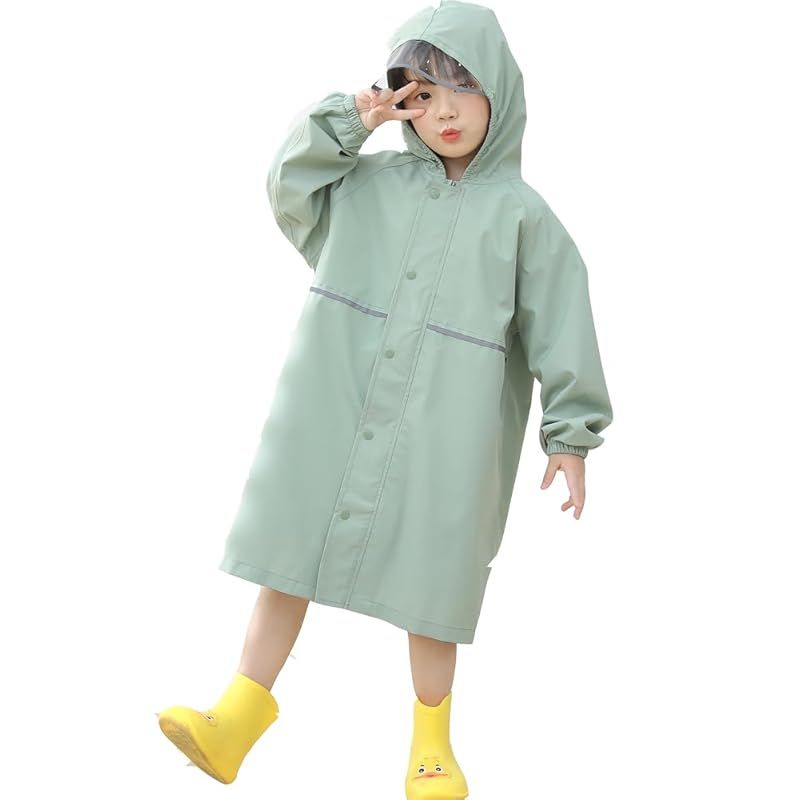 [Yolrky] キッズ レインコート 女の子 男の子 ランドセル 子供 レインウエア レインポンチョ 通園 通学 遠足 梅雨対策 (グリーン， M) 0