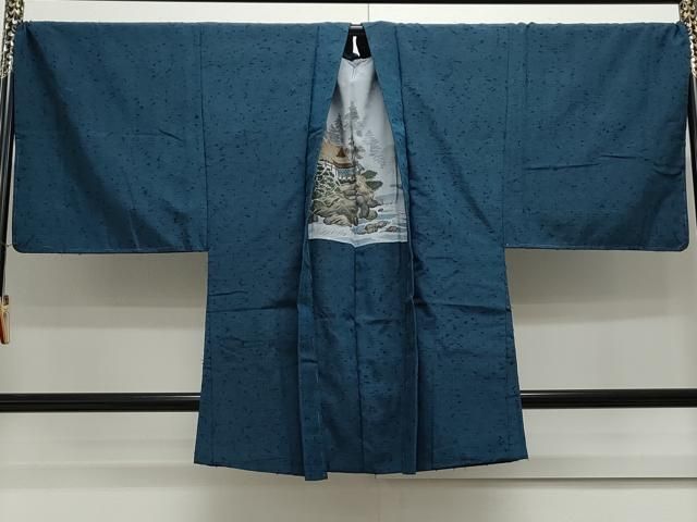平和屋着物○男性 紬 髭紬羽織セット 薄縹色 藍色 正絹 逸品 未使用