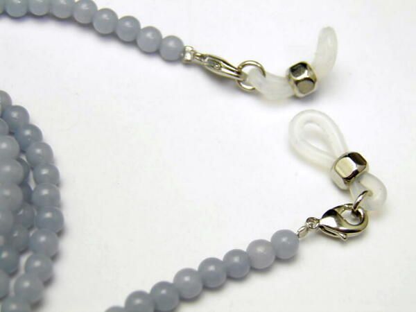 天然石のブルーエンジェライトAAA＆水晶の4mm玉 メガネチェーン