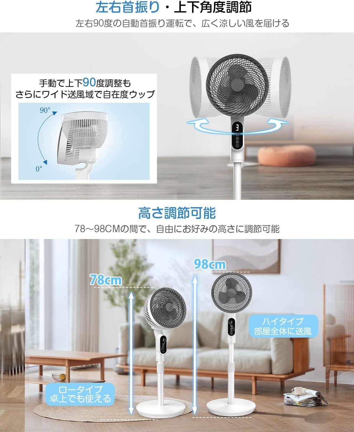 リビング扇風機 兼用 2025モデル 首振り 節電対策 1台多役 省エネ 風量6段階 パワフル送風 大風量 60秒パネル自動消灯 リモコン付き 換気扇 タイマー付き サーキュレーター 高さ調節 1.8M電源コード 24畳 お手入れ簡単 オールシーズン活躍