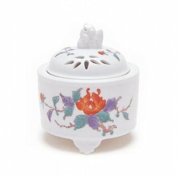 日本香堂 香炉 錦牡丹竹絵 筒型 有田焼 28051