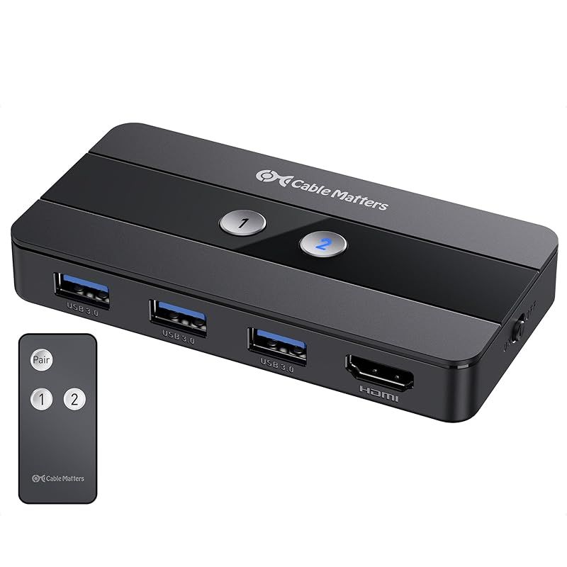 Cable Matters USB 3.0 KVM 切替器 HDMI 4K 60Hz 対応 2台のコンピュータ用 HDMI 切替器 3x USB 3.0ポート 5Gbpsデータ転送 リモコン付き HDMI USB 切替器 0
