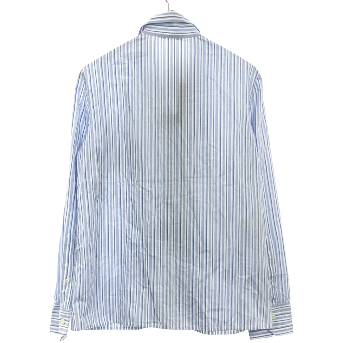 PRADA - PRADA プラダ 19SS フリルストライプ ジップアップブラウスシャツ P496C ブルー 42 PRADA プラダ 19SS フリルストライプ ジップアップブラウス