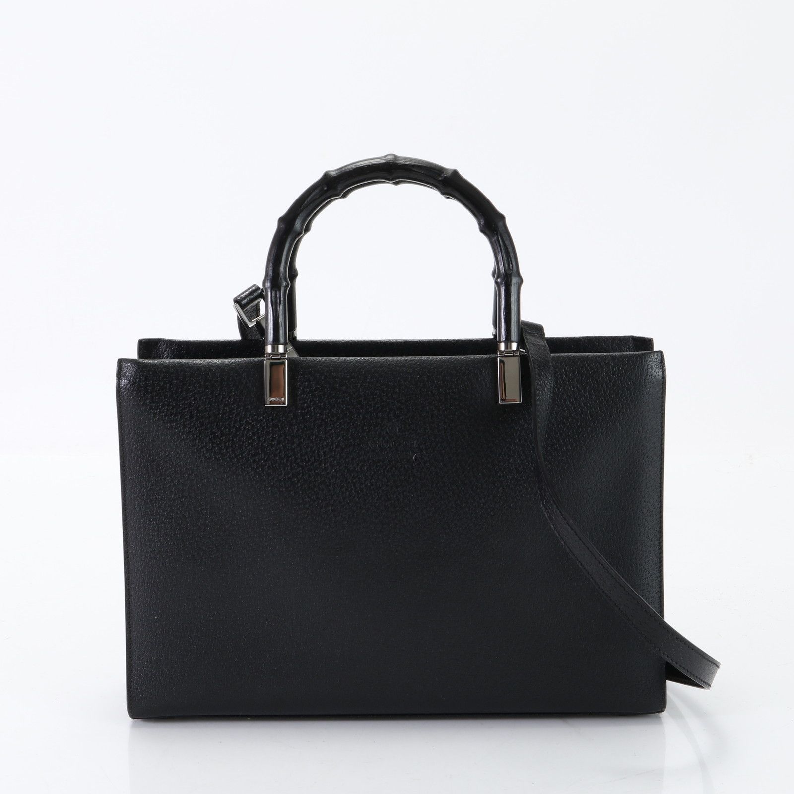 ✨GUCCI ブラック バンブー レザー ハンドバッグ GUCCI グッチ ハンドバッグ ポーチ付 バンブー レザー ブラック