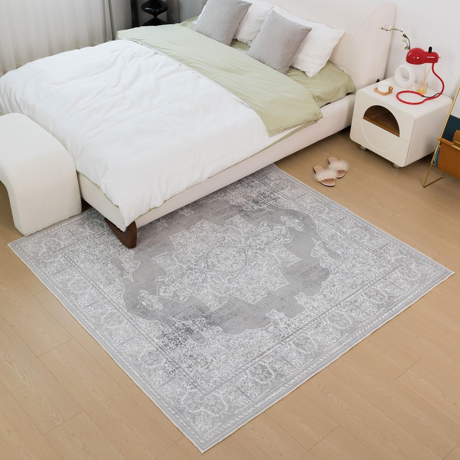 Color 05グレー_Size 185X185cm ラグ 約2畳 u-living カーペット 2畳 ペルシャ 絨毯風 ラグ マット 185X185CM 洗える 花柄 オールシーズン 軽量 滑り止め 防ダニ 防臭 グレー 床暖房対応