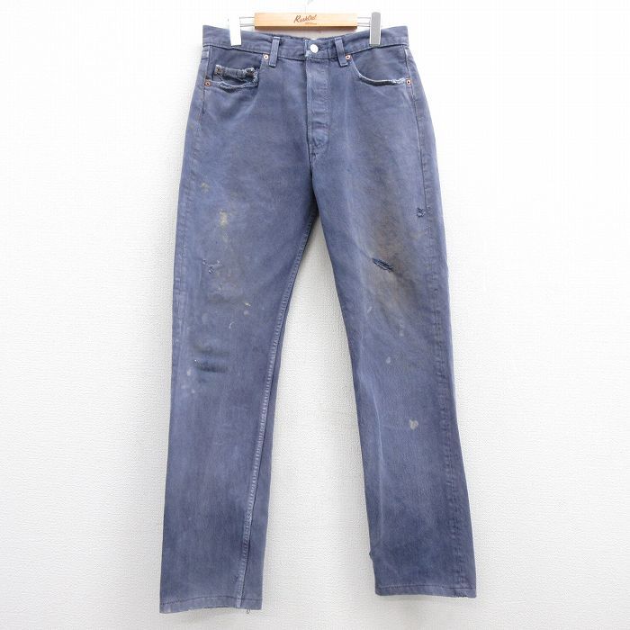 W31/古着 ジーンズ Levis リーバイス 501 メンズ 90s コットン 紺 ネイビー デニム spe 25feb05 中古 ボトムス ジーパン Gパン ロング パン