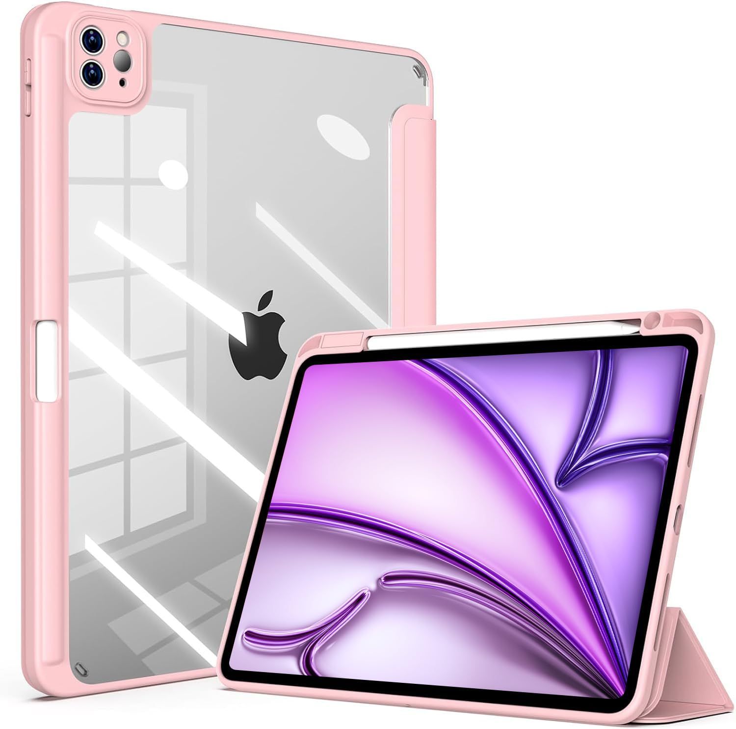 第5 4世代 ケース 10 9 Air インチ iPad Pro 11 2025 2021 2020 ペンシル収納 透明バックカバー 三つ折スタンド スリープ機能 11インチ M 3 2 ケ