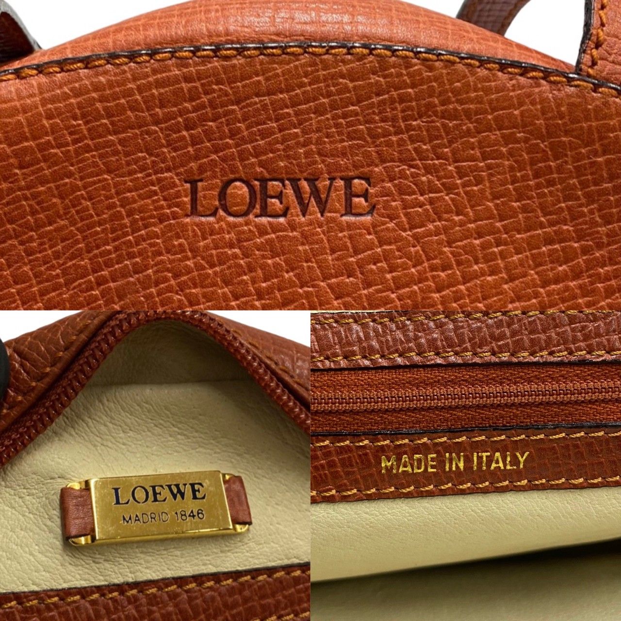 極 美品 レア LOEWE ロエベ ロゴ レザー 本革 セミ ショルダーバッグ