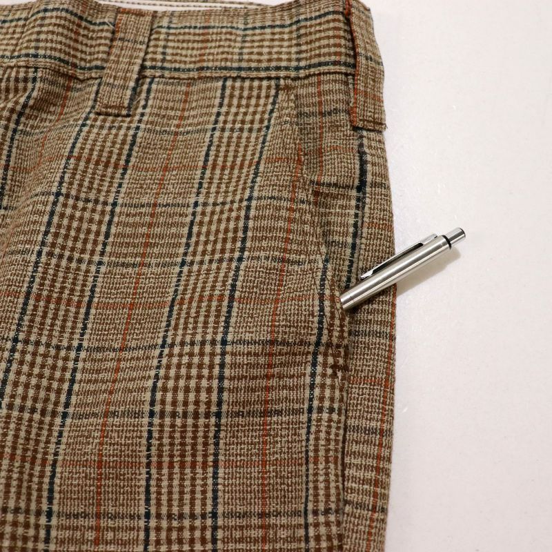 70s vintage チェック柄 コットン ブーツカット スラックス