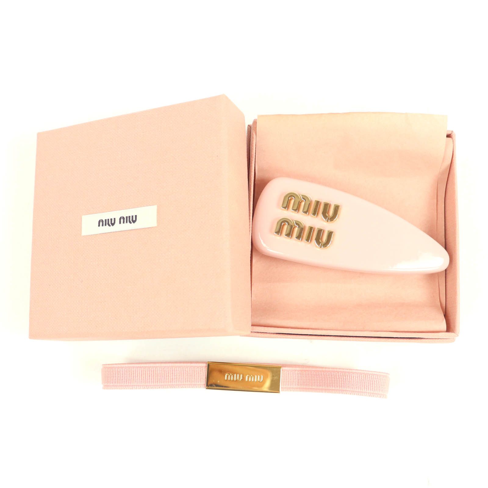 MIUMIU ミュウミュウ 51F092 パテントレザー ロゴ バレッタ ヘア ピンク ゴールド金具 き レディース