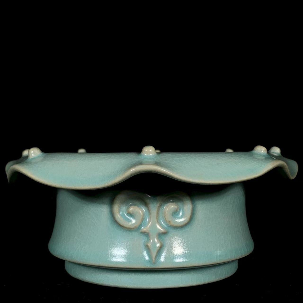 中国時代物.旧蔵.宋汝窯.銘文獣頭鼓釘洗.文房置物.賞物.骨董品