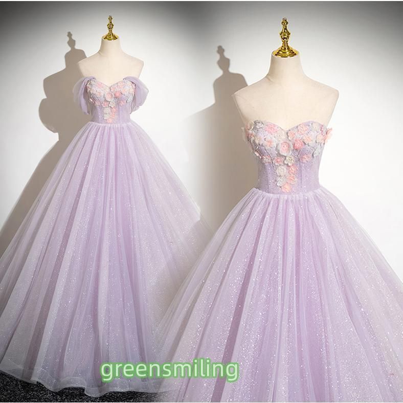 ドレス 2way パープル オフショルダー 紫 Aラインドレス ロングドレス ウェディングドレス 結婚式 二次会 花嫁 前撮り 演奏