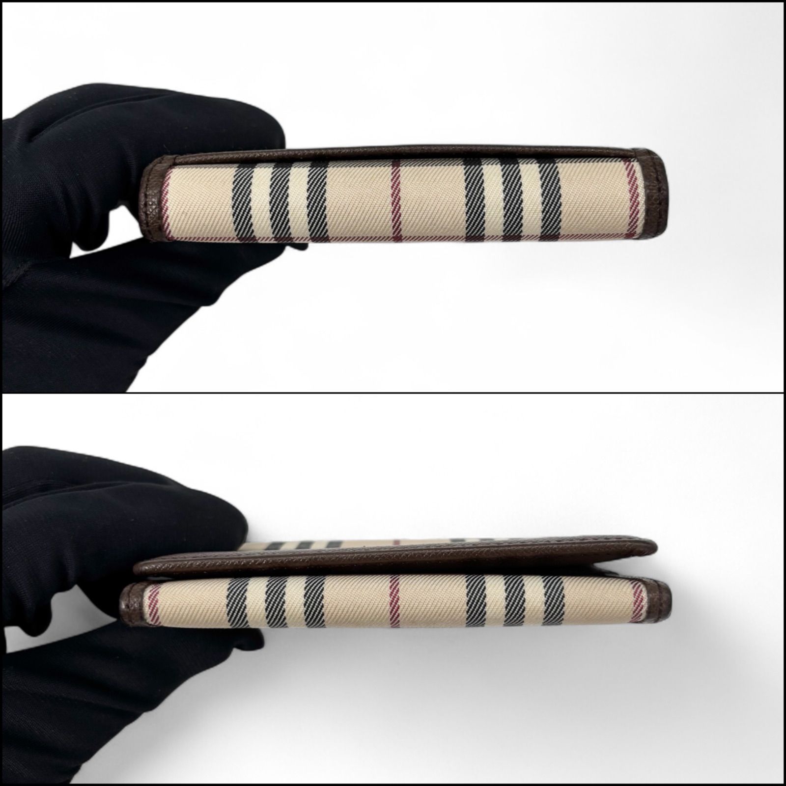 【美品】   バーバリー カード入れ　名刺入れ　ノバチェック　レザー　茶 BURBERRY バーバリー 名刺入れ カードケース ノバチェック