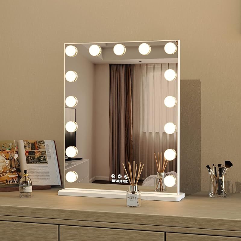 Wonstart 女優ミラー ハリウッドミラー 卓上 14個LED電球付き 暖色・寒色 ２色ラ Wonstart女優ミラー 62x91cm ハリウッドミラー卓上 大型 壁掛け⁄卓上