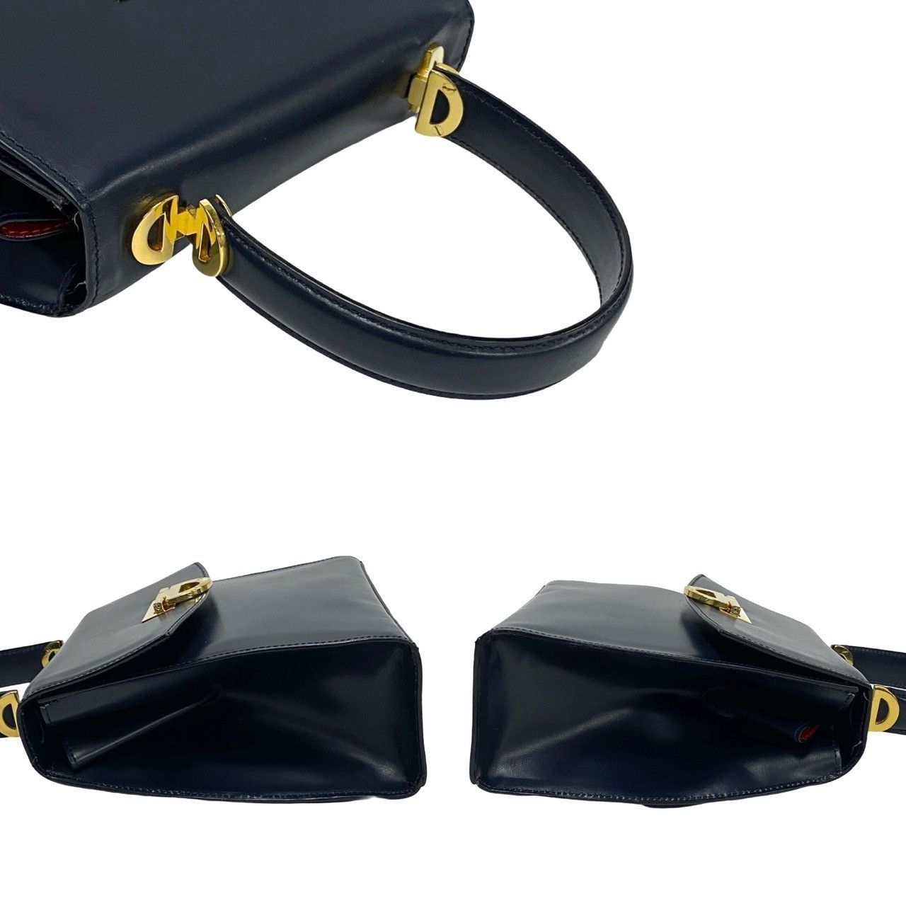 希少ꕥセリーヌ ハンドバッグ 2way ショルダーバッグ ダークネイビー 本革