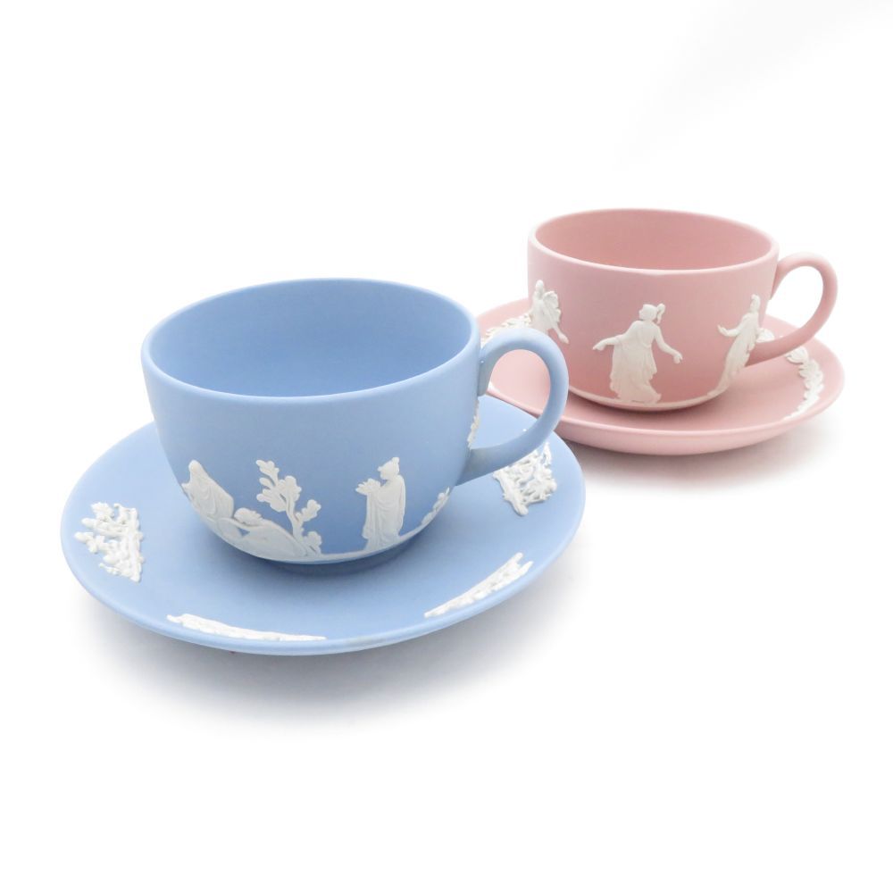 WEDGWOOD ウェッジウッド ジャスパー ペールブルー|ジャスパー ダンシングアワー ピンク カップ＆ソーサー 2客 セット ティー コーヒー SU12362R1
