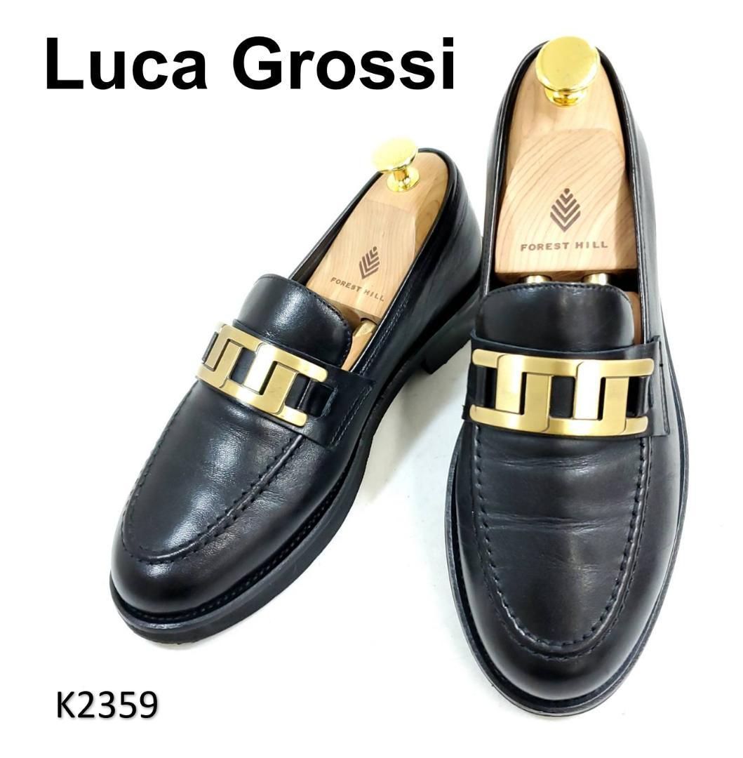 ルカグロッシ　金具　ビット　美品　ガラスレザー　EU36　イタリア製　ブラック ルカグロッシ 金具 ビット 美品 ガラスレザー EU36 イタリア製