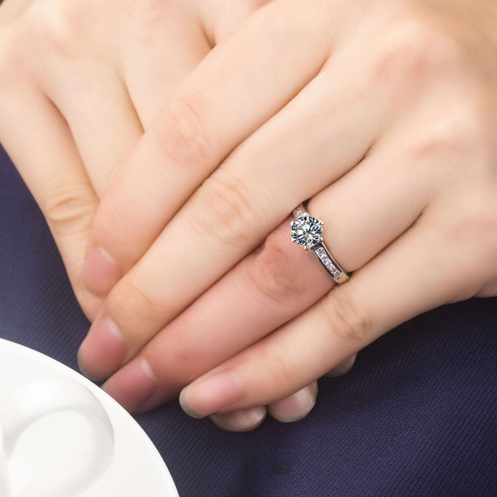 19 本物のスターリングシルバー1CT輝くダイヤモンドの女性結婚指輪ホワイトゴールドカバー永遠に続く