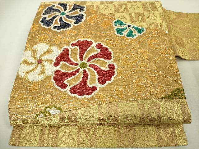 平和屋本店□極上 創業280年 誉田屋源兵衛 九寸名古屋帯 花唐草文 金  