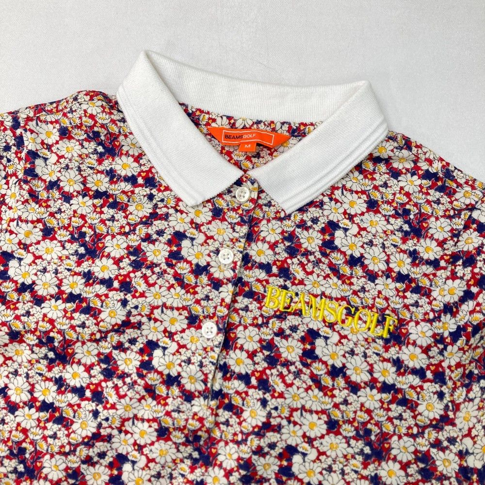 サイズ：S BEAMS GOLF ビームスゴルフ  半袖ポロシャツ 花柄 レッド系 [240001242450] ゴルフウェア レディース ストスト BEAMS GOLF ビームスゴルフ 半袖ポロシャツ 花 総柄 レッド系