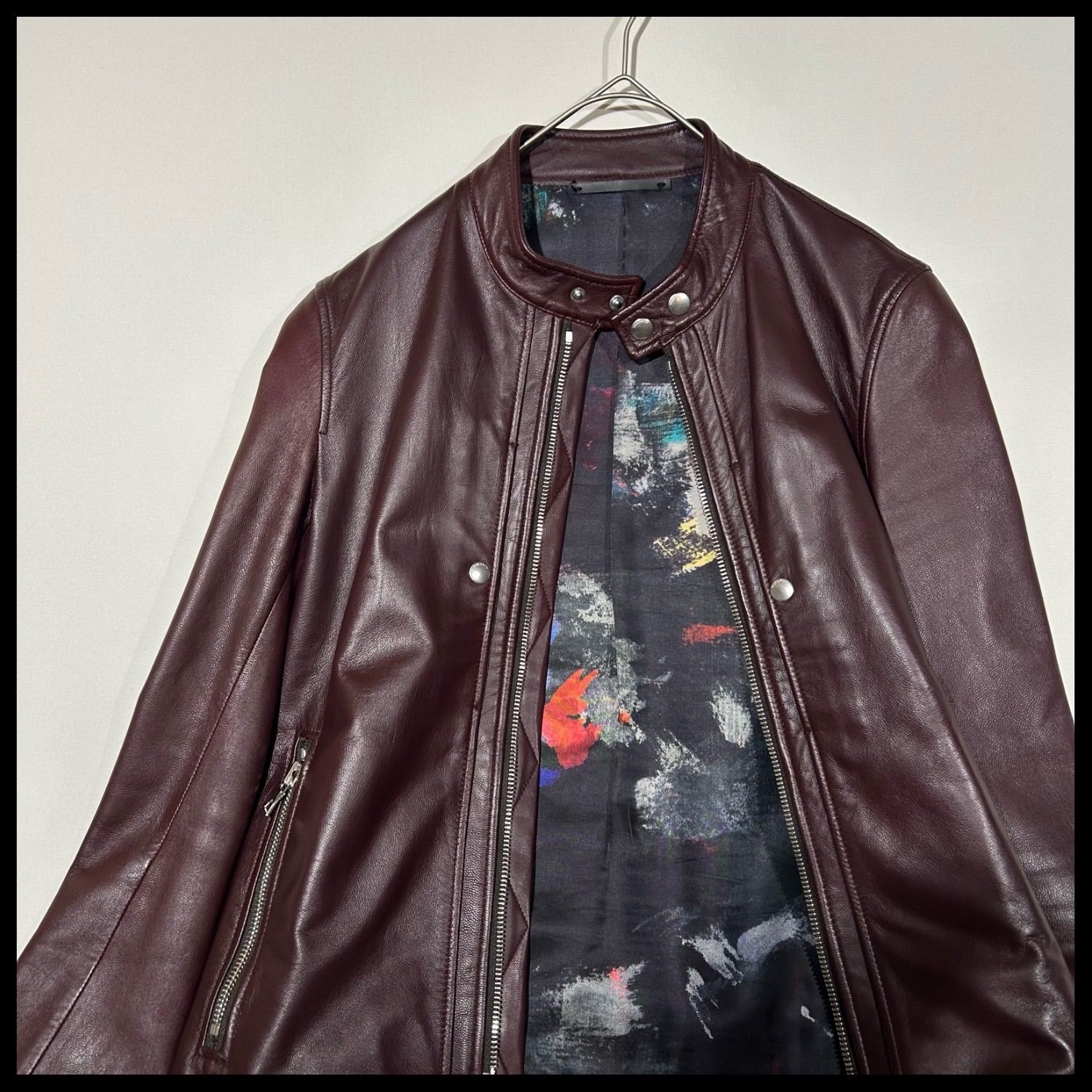 入手困難✨ポールスミス ライダースジャケット 山羊革 裏地総柄 バーガンディ PSポールスミス PS Paul Smith シングルライダースジャケット ゴート