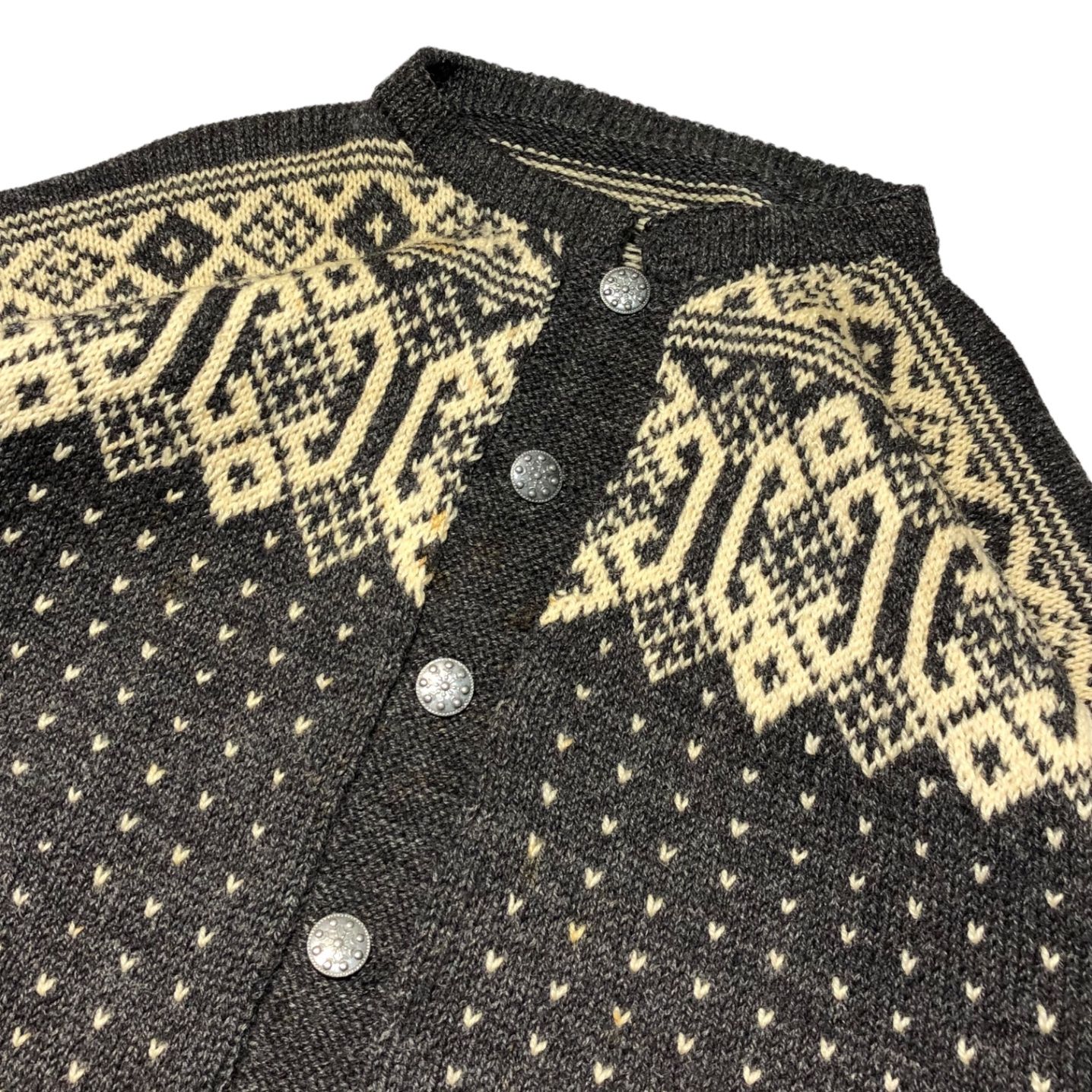 ノルディック柄 カーディガン トナカイ柄 メタルボタン 北欧ヴィンテージ 古着 8776b1133254e5c2b43332f5bac16b