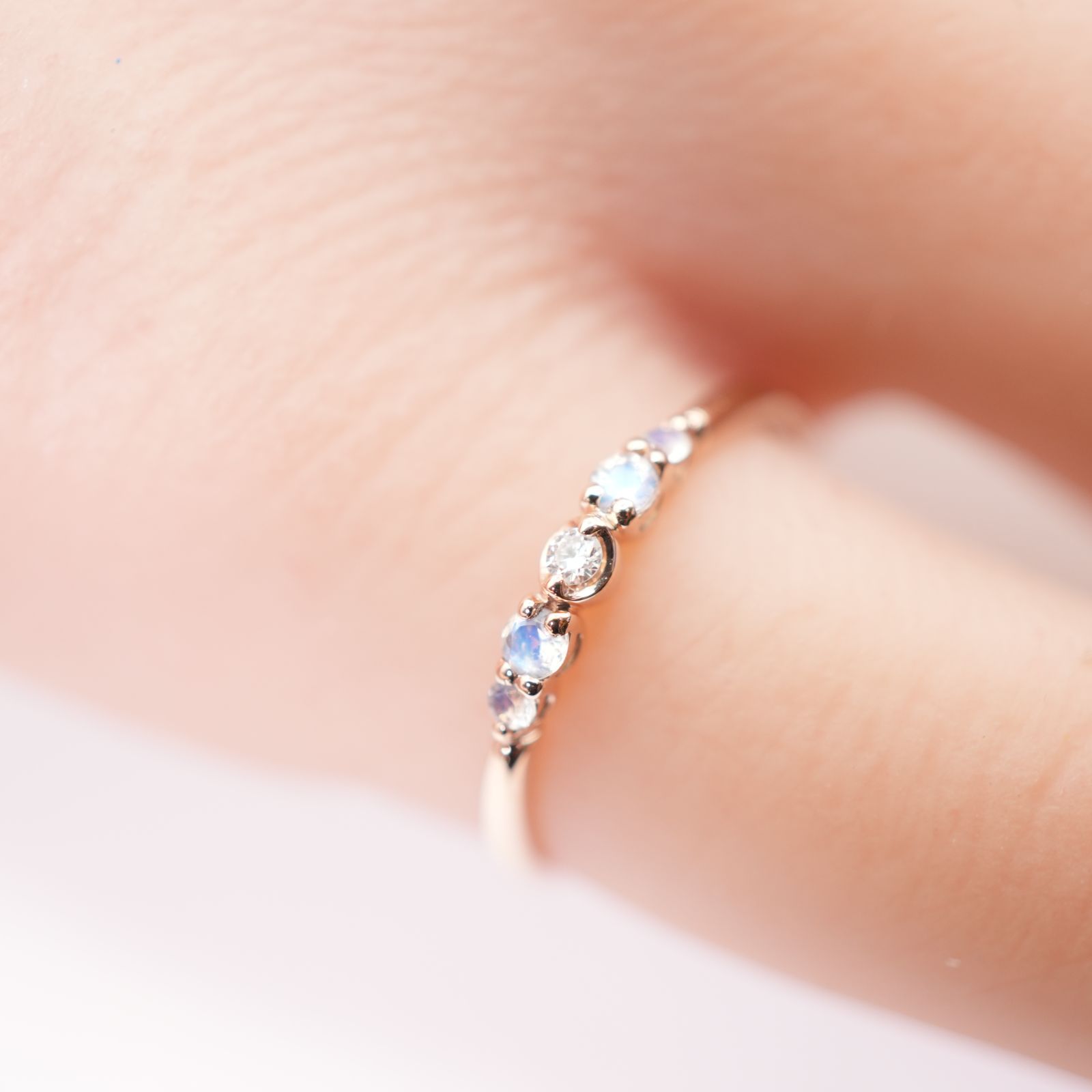 美品 スタージュエリー ムーンストーン×ダイヤ リング K10/24