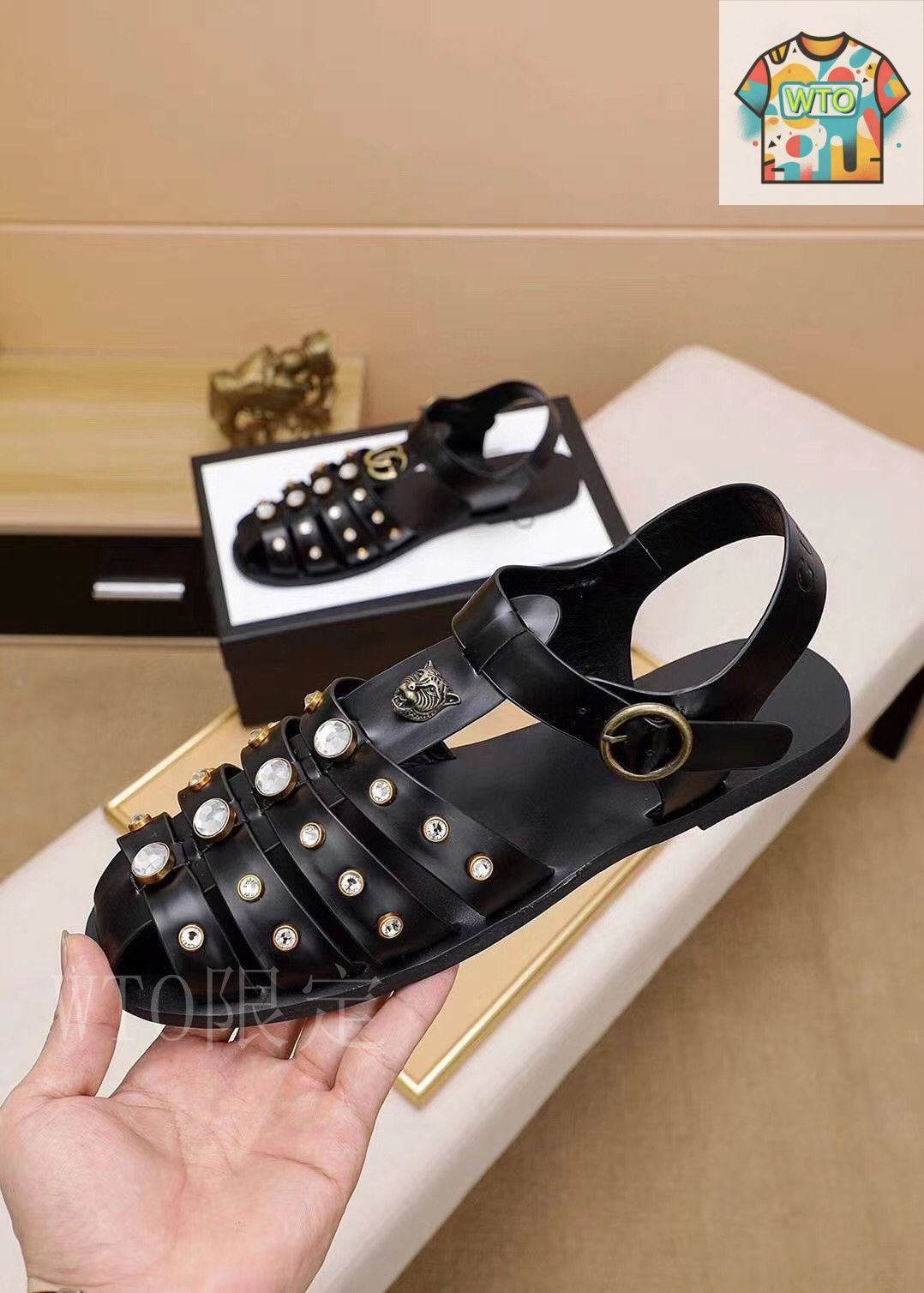 ●【試着のみ】GUCCIグッチ★メンズサンダル★40サイズ25cm★お値下げ不可 すぐ届く Gucci グッチ メンズ レザー スライド サンダル (GUCCI