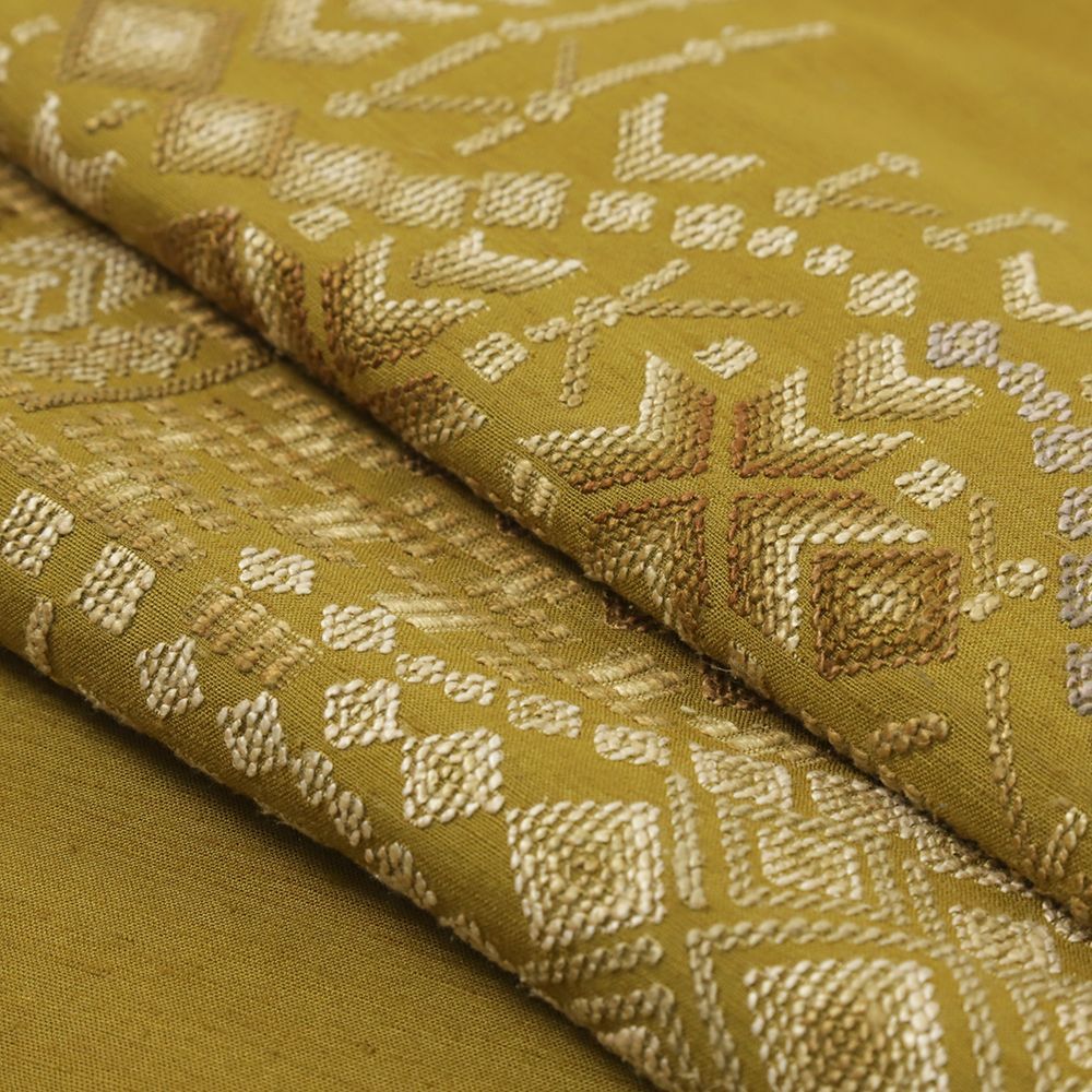 名古屋帯 読谷山 花織 黄茶 幾何学 お仕立て上がり カジュアル お洒落