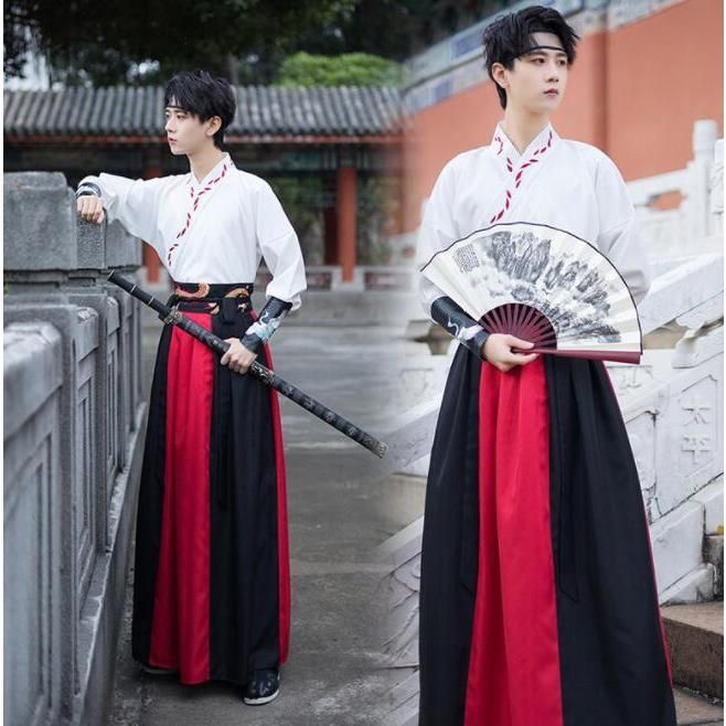 【最短翌日配送】 漢服 中華コスプレ衣装 5点セット メンズ おしゃれ 中華服 チャイナ服 華流 ハロウィン コスプレ衣装 振袖羽織付き セット服 グラデーショ