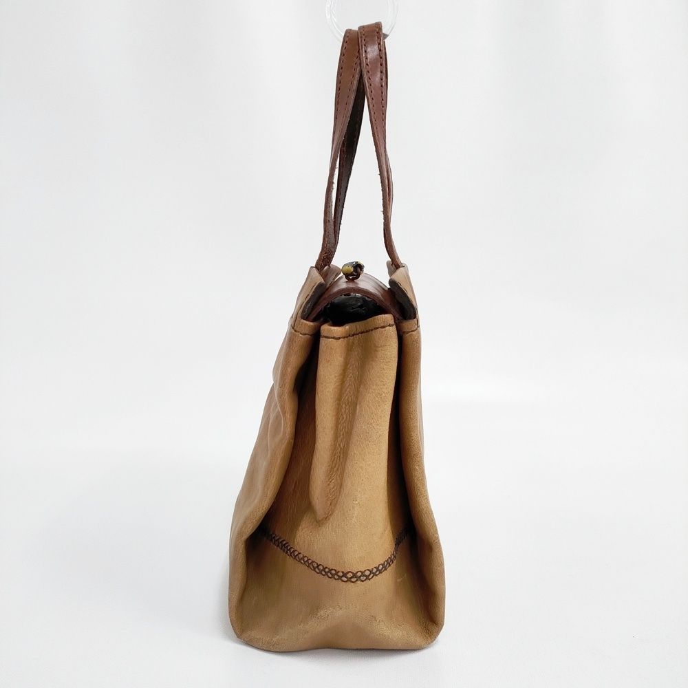 HENRY CUIR フラップ 犬 刺繍 レザー 革 ハンドバッグ ブラウン