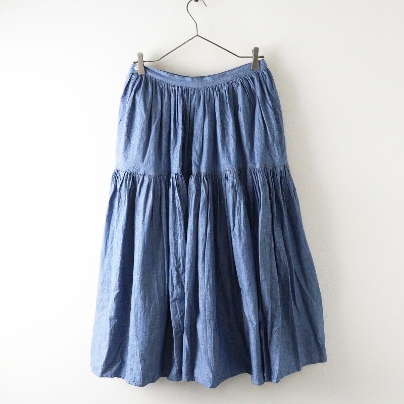 トゥジュー TOUJOURS コットンティアードギャザースカート 1|ブルー インディゴ フ ロング 2400014562224