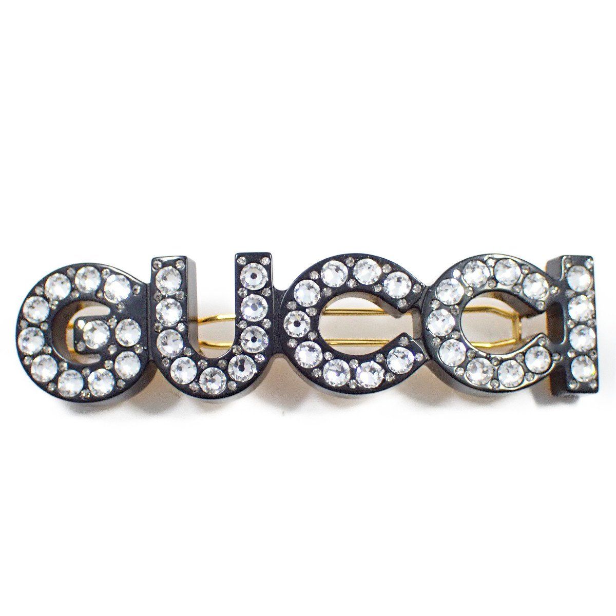 GUCCI グッチ ロゴ ヘアクリップ バレッタ ブラック ラインストーン いおき質店