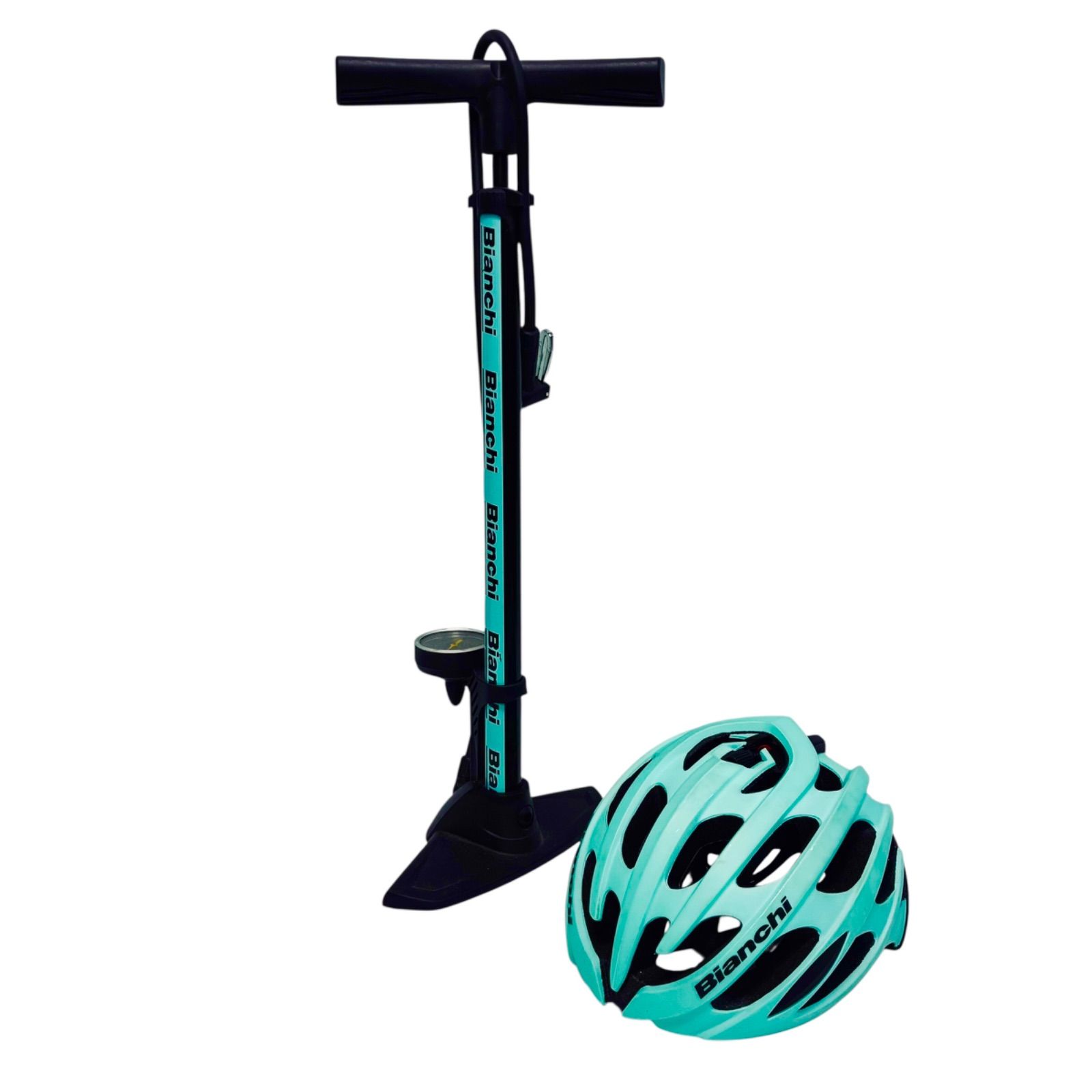 Bianchi ビアンキ チェレステ ヘルメット＆エアポンプ セット 自転車用 ヘルメット 空気入れ フロアポンプ
