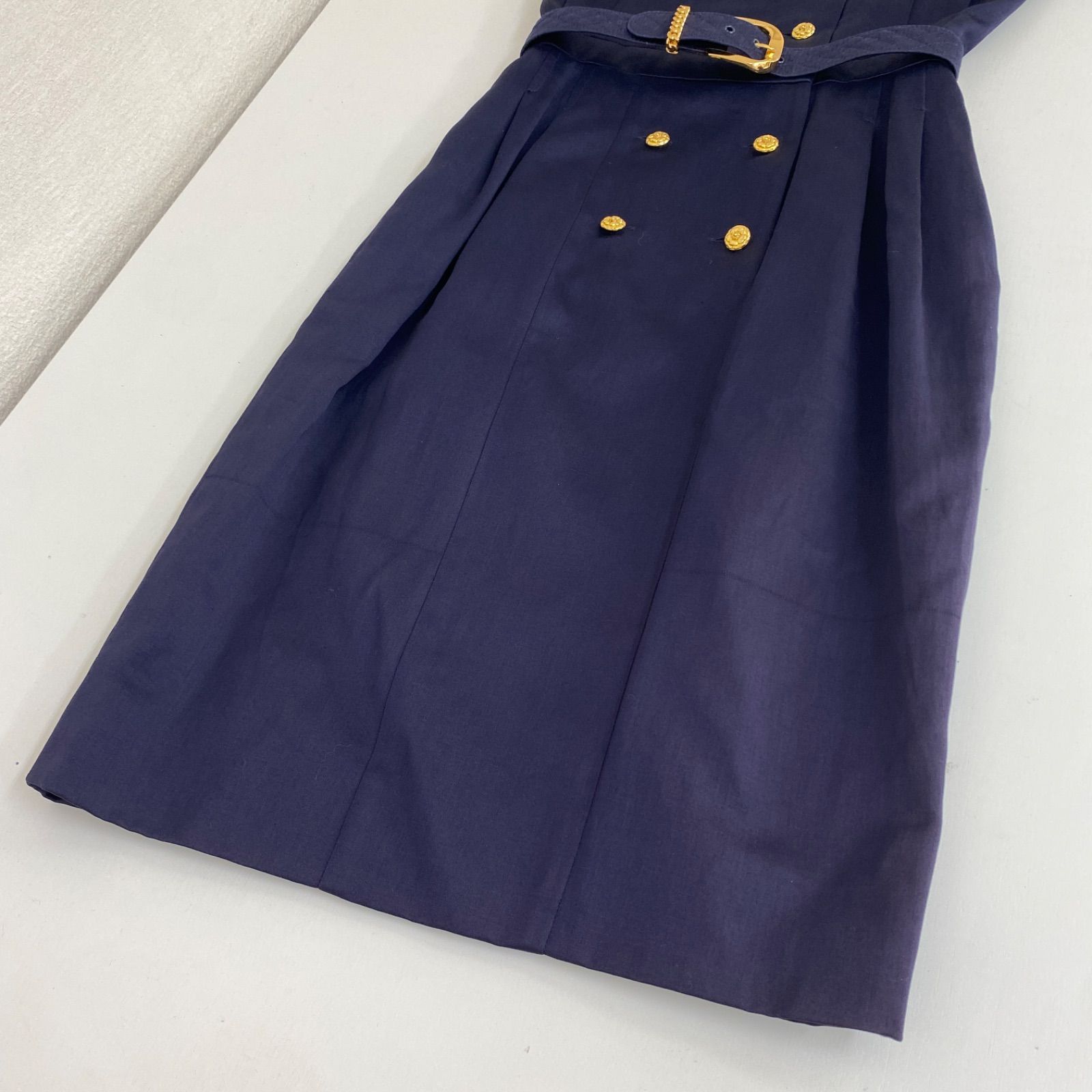 CHANEL 12c カメリア ワンピース　ネイビー　38 CHANEL シャネル 80年代 コットンセーラードレス ワンピース ネイビー