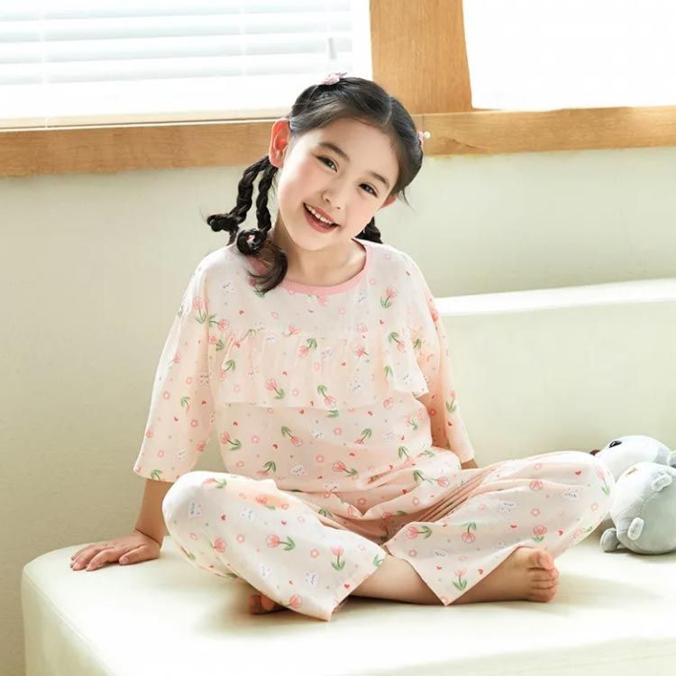 綿100% ルームウェア キッズ 女の子 パジャマ 上下セット 半袖