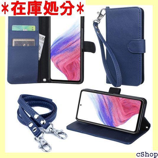 wisers Galaxy A53 5G SC-53C / SCG15 対応 手帳型 スマホケース ダークブルー ストラップ 2種付き ハンドストラップ/ネックストラップ カードホルダー 牛革調PUレザー 2022 新型 1649