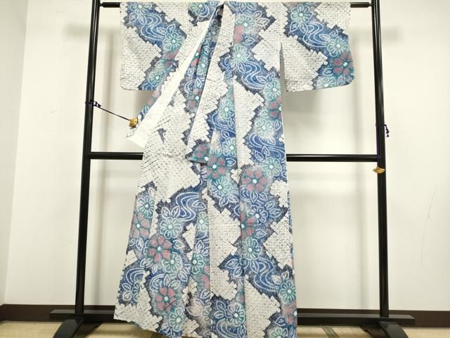 平和屋本店□極上 夏物 浴衣 有松鳴海絞り 流水花文 綿 逸品