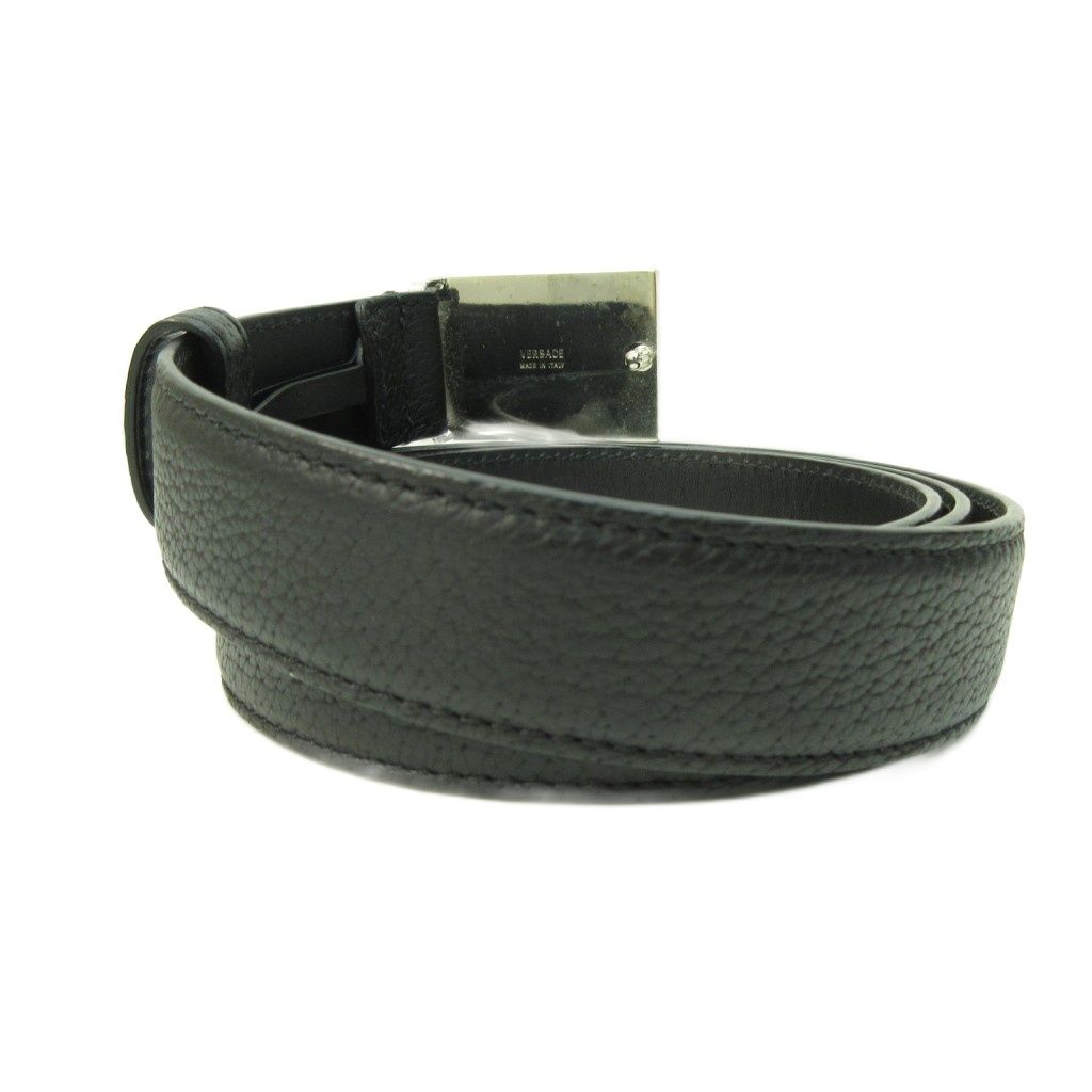 VERSACE :本革 レザーベルト○85/34○黒 シルバー ヴェルサーチ