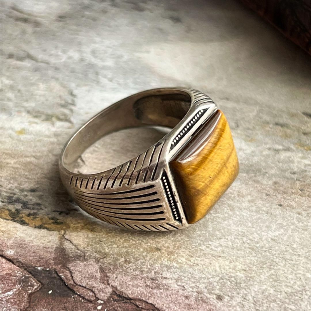 VINTAGE ヴィンテージ シルバー タイガーアイ スクエア リング 指輪 VINTAGE ヴィンテージ タイガーアイ スクエア リング 指輪