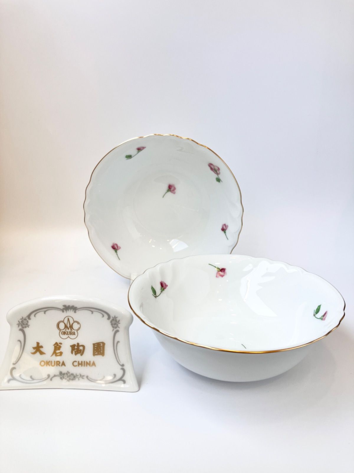 新品】大倉陶園 プチローズ ペアボウル 15cm 花 小花 バラ 花柄 皿 お 