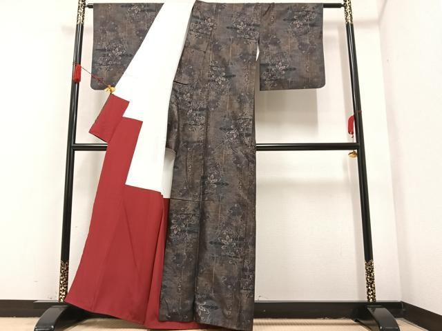 平和屋着物○本場大島紬 9マルキ 草花尽くし 正絹 逸品 未使用 CAAU2972yc