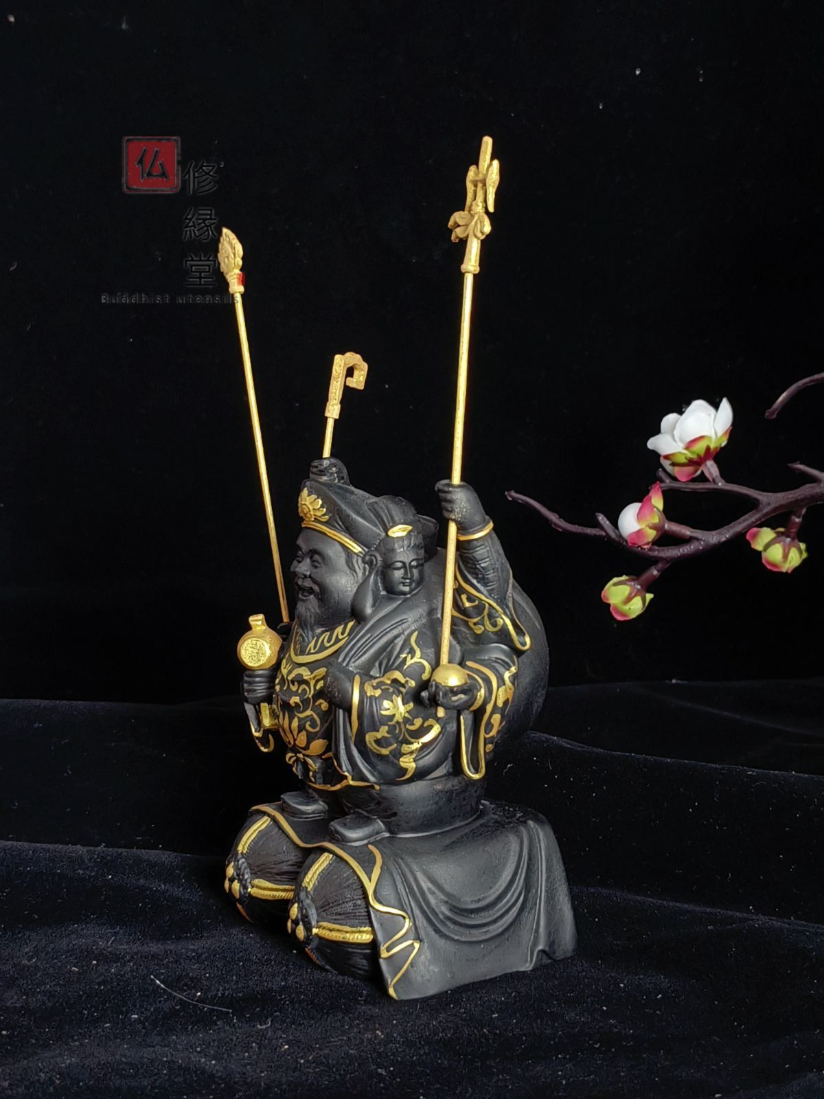 修縁堂】珍品 木彫仏像 七福神三面大黒天立像 彫刻 彩繪 本金 切