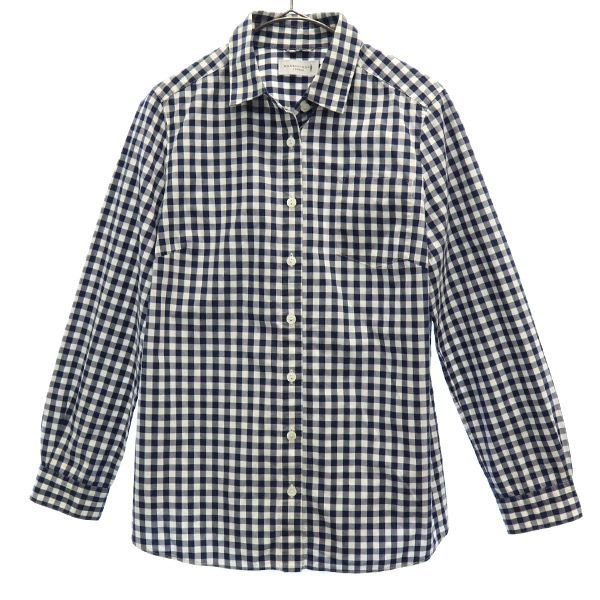 マッキントッシュ 三陽商会 ギンガムチェック 長袖 シャツ 38 ホワイト×ネイビー Mackintosh レディース 古着 中古 マッキントッシュ ギンガムチェック 長袖 シャツ 38 ホワイト