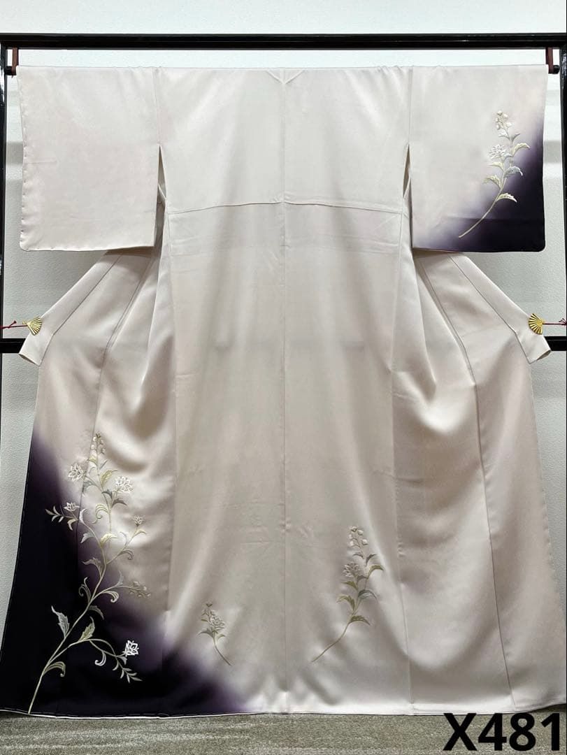 刺繍 付け下げ 訪問着 唐花 紋意匠 金糸 正絹 ガード加工済 躾糸付 X481 刺繍 付け下げ 訪問着 唐花 紋意匠 金糸 正絹 ガード加工済 躾糸付