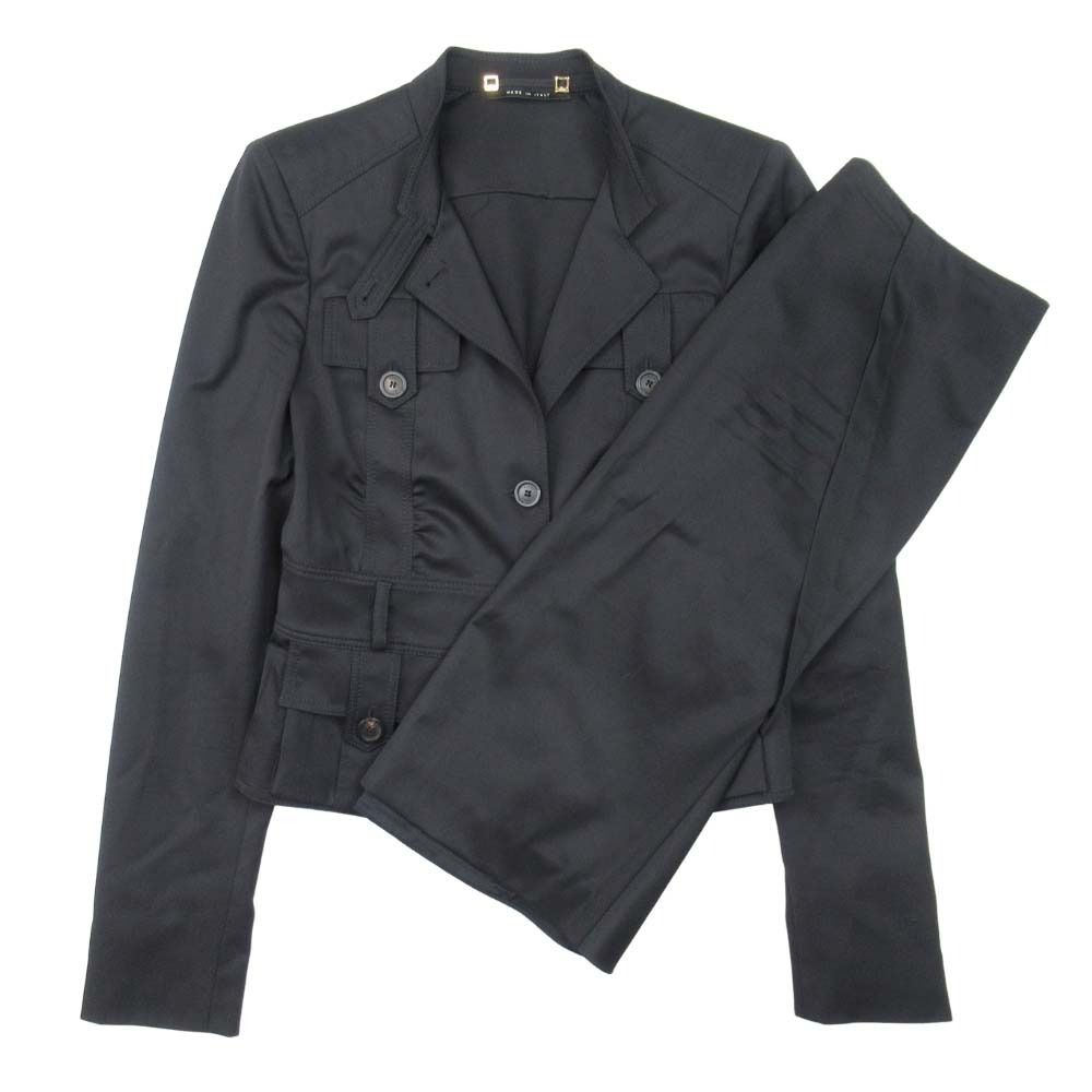 04ss vinatge トムフォード期 GUCCI グッチ スカートスーツ ジャケット スタンド 膝丈 セミタイト セットアップ 40 黒 レディース 古着
