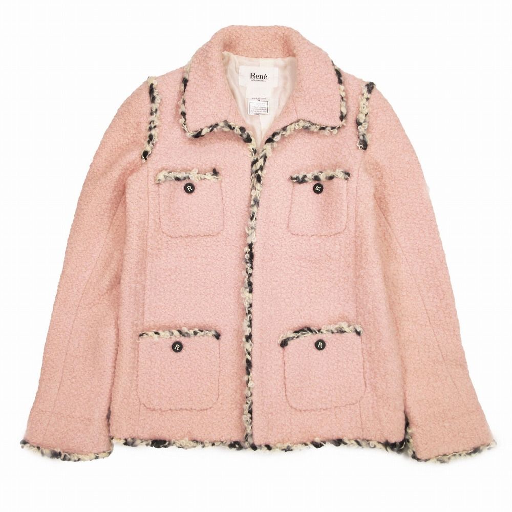 Rene ルネ TISSUE社製 パイピング ツイードコート アウター 薄ピンク