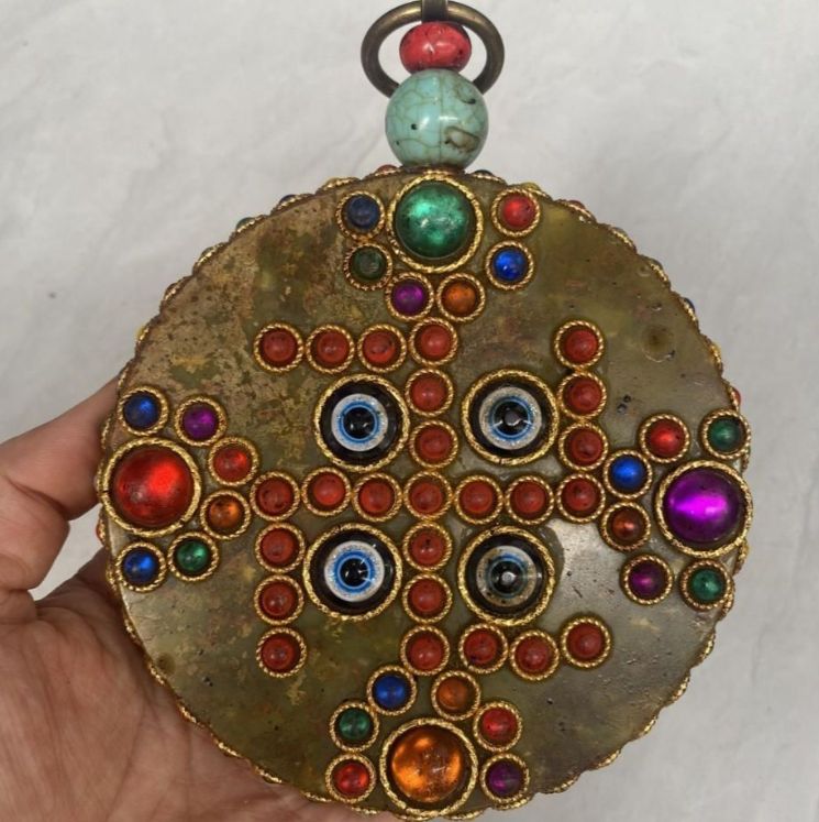 天然玉八卦皿ストラップ多宝象嵌玉璧八卦品相完全古風古風古式